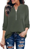 Furnex V Neck Chiffon Blouse Half Zip Tunic - Versatile Work Top
