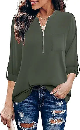 Furnex Women's V Neck Chiffon Blouse for Stylish Comfort
