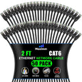 Cat 6 Ethernet Cable 2 ft 50-Pack - Black High-Speed 10Gbps