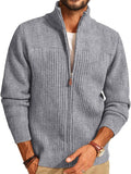 Men's Full Zipper Cardigan Stand Collar Sweater - Warm, Versatile PJ