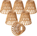 Small Rattan Bell Lamp Shades Set of 6 - Handwoven Boho Replacement