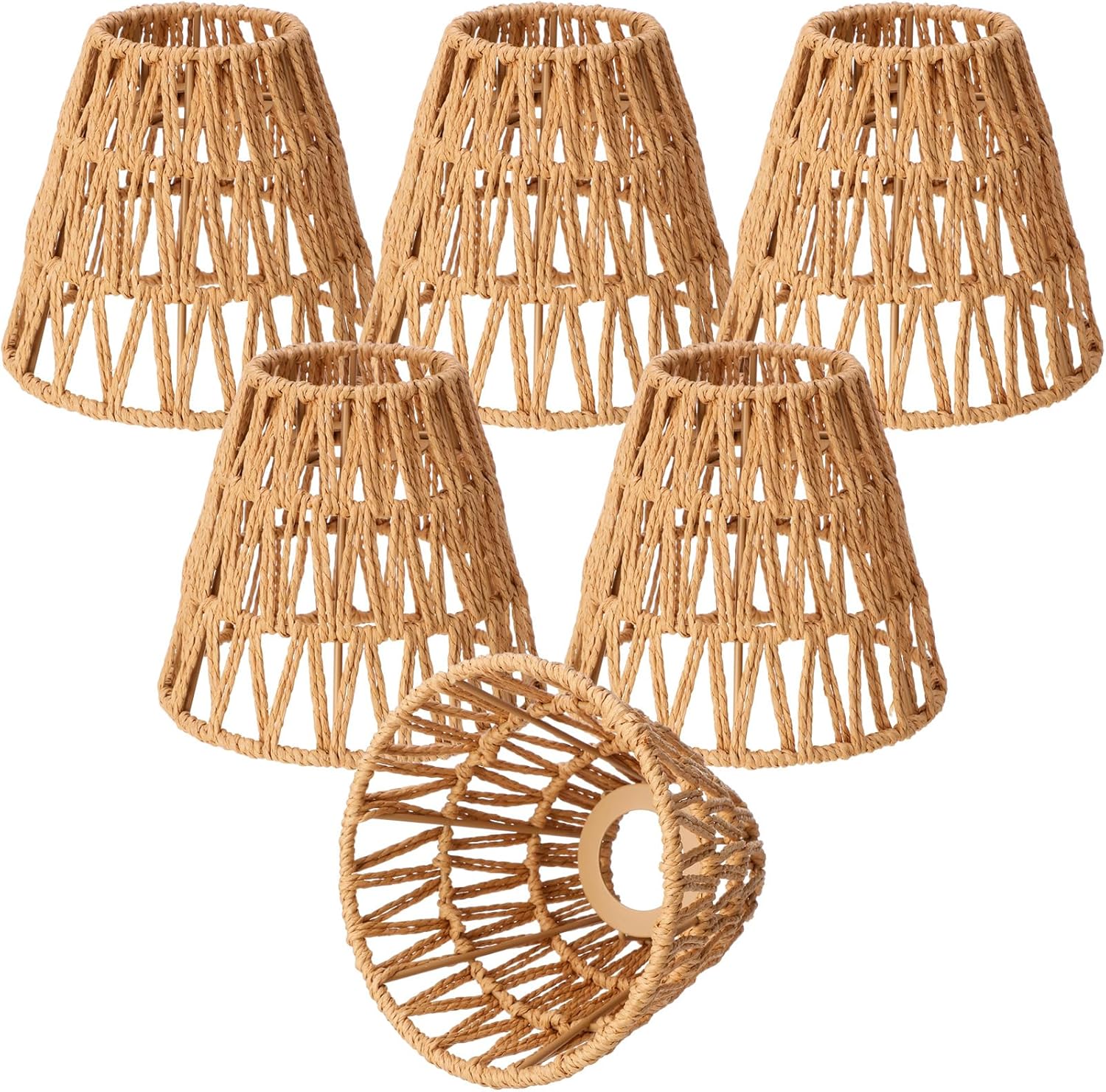 6 Pcs Small Rattan Bell Lamp Shade Boho Handwoven Replacement