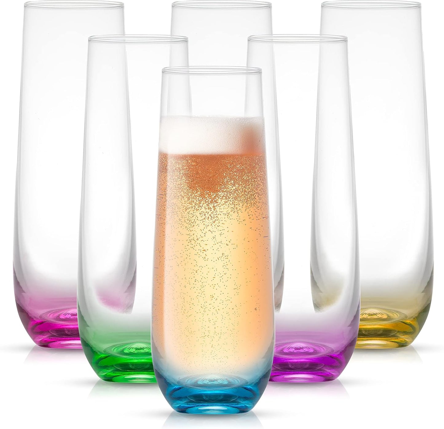 JoyJolt Hue Stemless Champagne Flutes Set of 6 for Celebrations