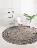 Unique Loom Sialk Hill Round Area Rug - 4 ft Gray/Black - Soft, Muted