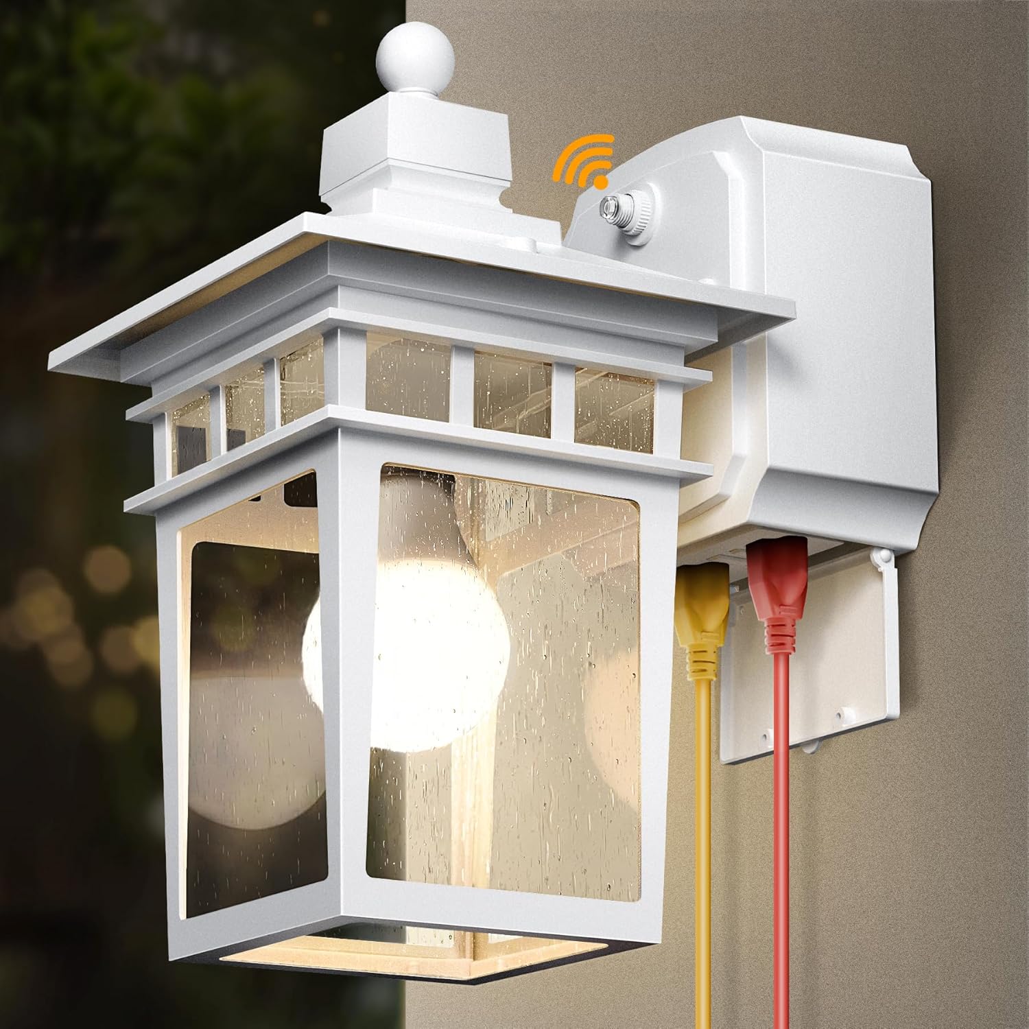 APOTO White Outdoor Porch Lights with GFCI Outlet 60ft