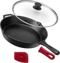 Pre-Seasoned Cast Iron Skillet 12-in - Even Heat, Tempered Lid