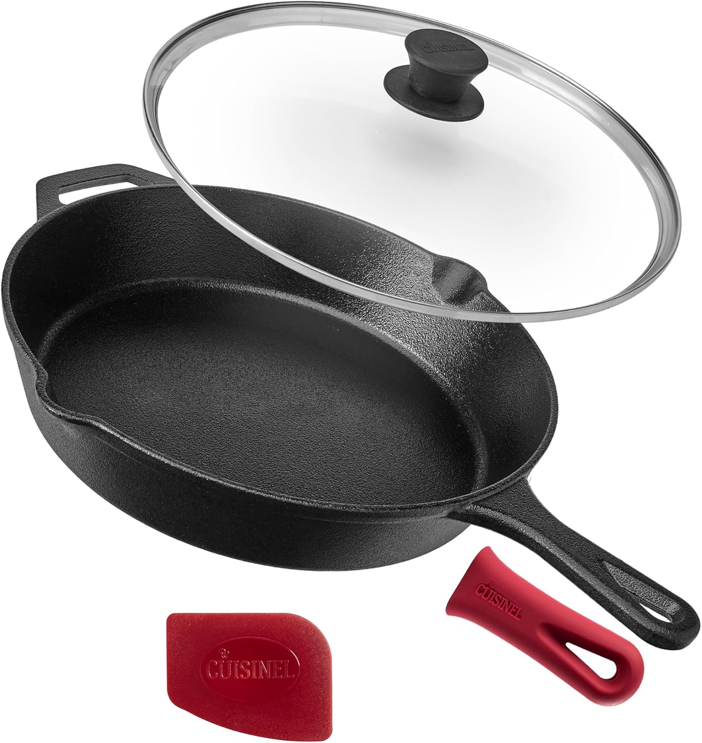 Pre-Seasoned Cast Iron Skillet with Glass Lid for Versatile Cooking