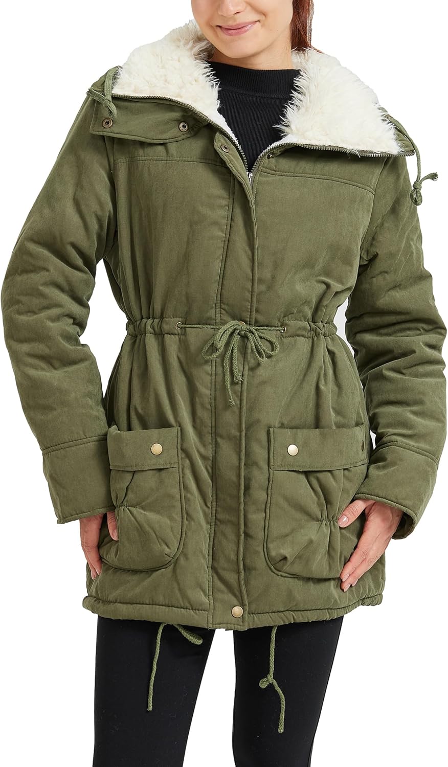 MEWOW Women's Winter Mid Length Warm Faux Lamb Wool Jacket