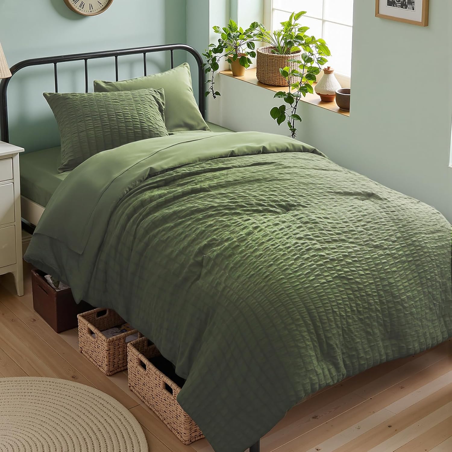 Zzlpp Twin Comforter Set 5 Pieces in Olive Green for All Seasons