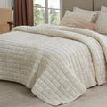 Velvet Quilt Set Queen Size - Soft Cream White Luxury Comforter