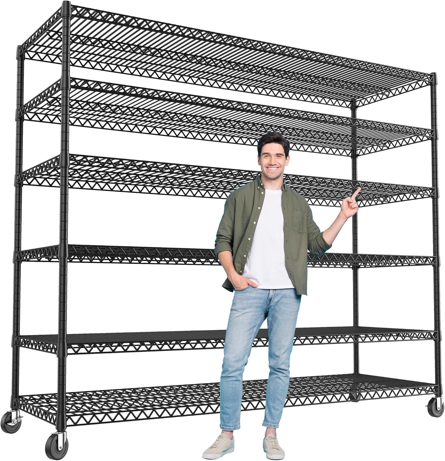 REIBII 60ft'W X 82.6ft'H Heavy Duty Wire Shelving Unit with Wheels