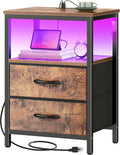 Huuger Night Stand with Charging Station and LED Lights for Bedrooms