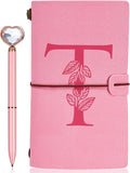 Personalized Pink Initial Leather Journal Gift Set - Travel Notebook