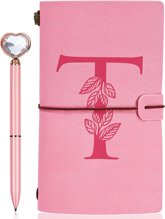 Personalized Pink Leather Journal Set: Unique Gift for Her
