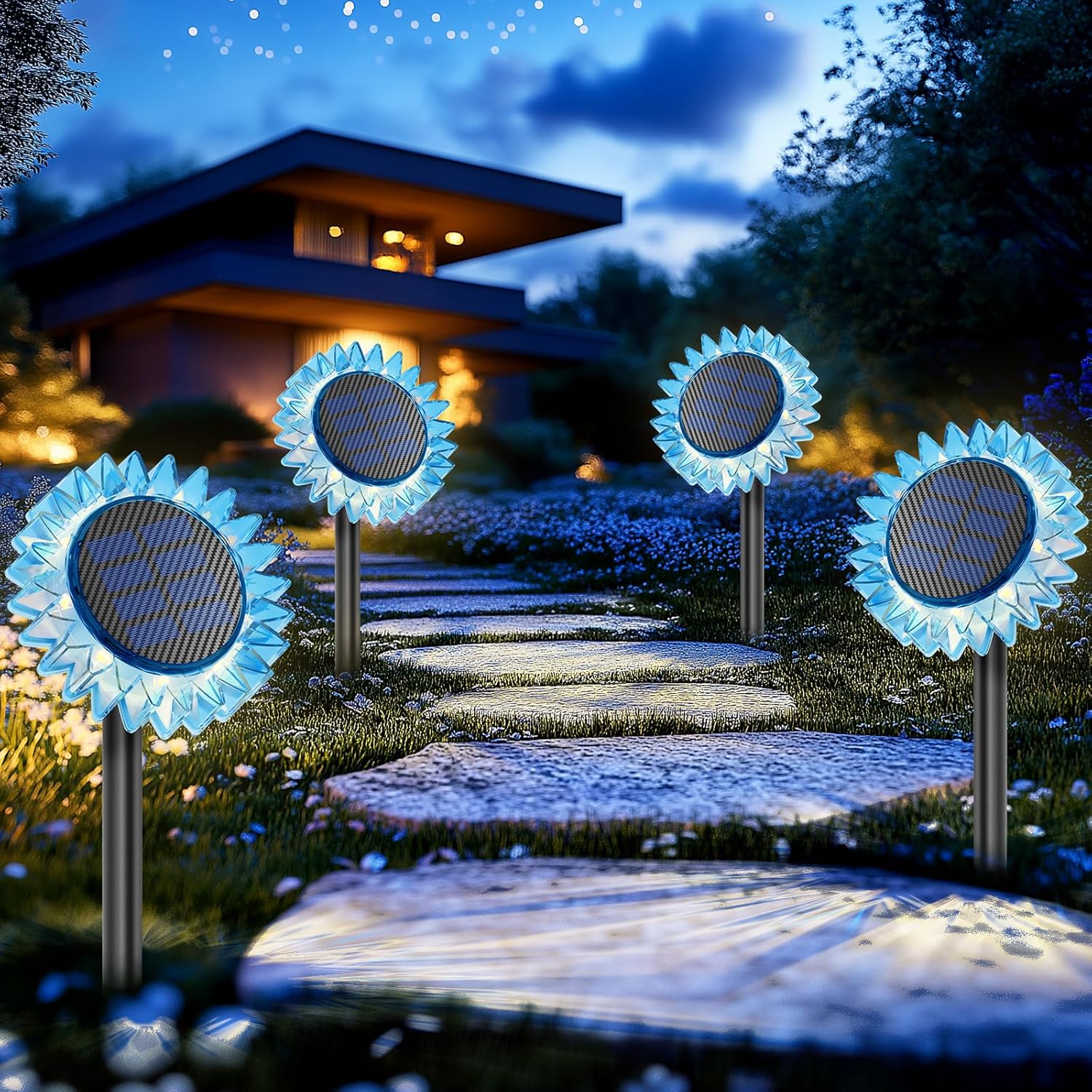 Solar Garden Lights - Upgraded Sunflower Design for Outdoor Use
