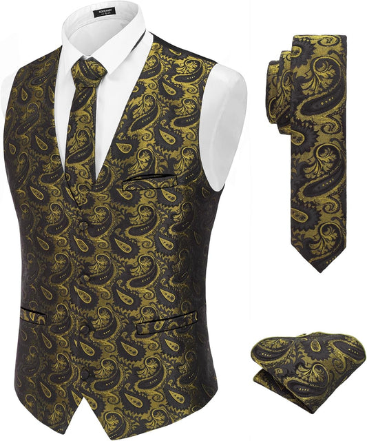 Stylish COOFANDY Men's Christmas Vest Tie Set for Any Occasion