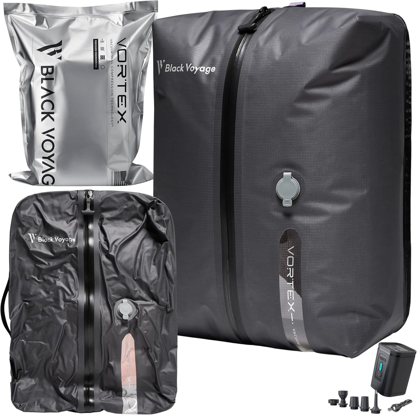 Black Voyage Reusable Vacuum Compression Travel Bag for Packing