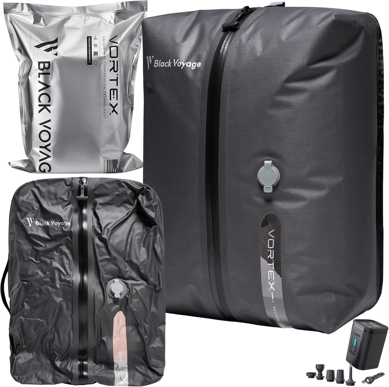 Black Voyage Reusable Vacuum Compression Travel Bag for Packing