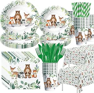 Woodland Baby Shower Decorations Tableware for 24 Guests