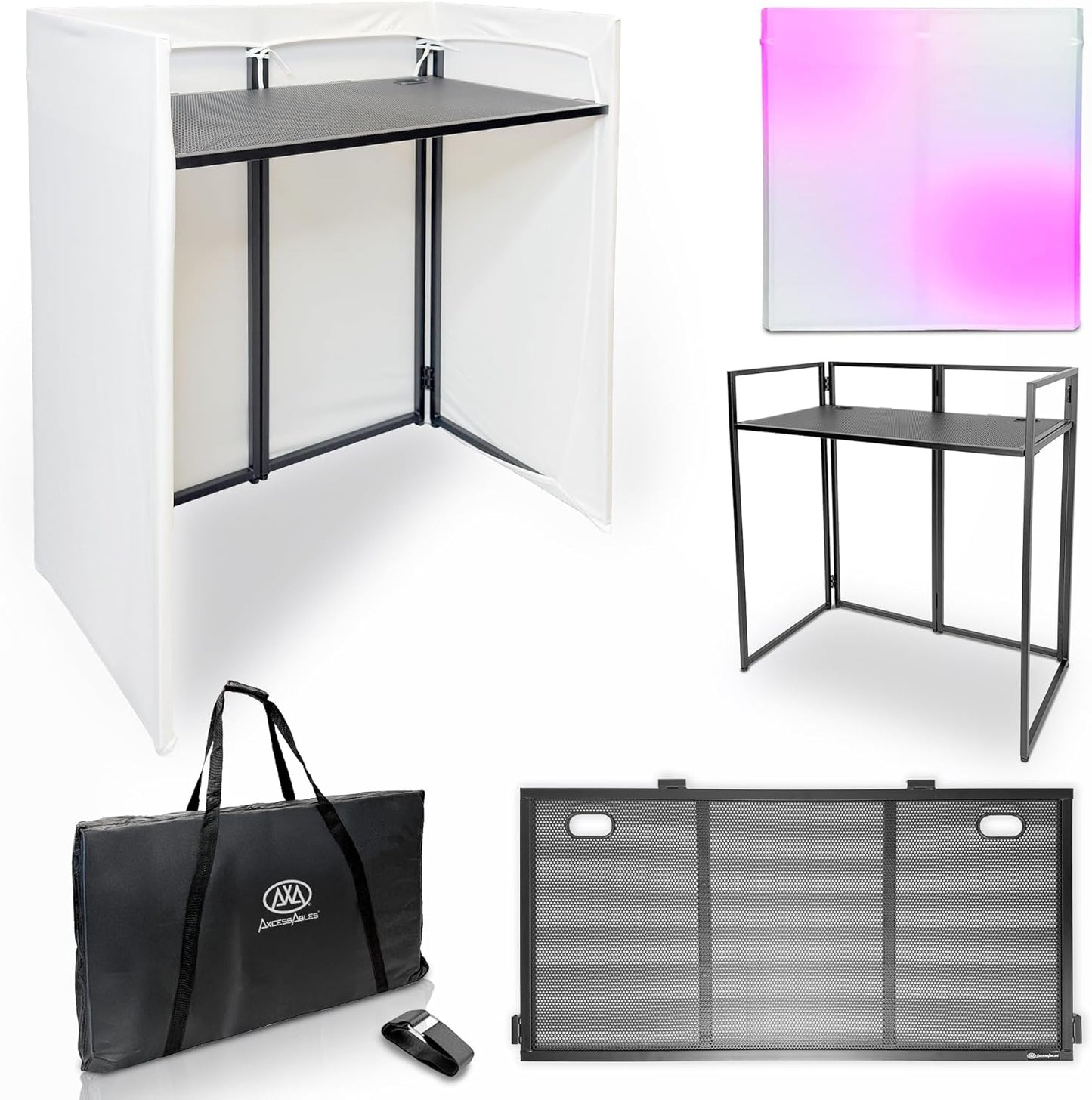 Portable White DJ Facade Booth with Carry Case for Events