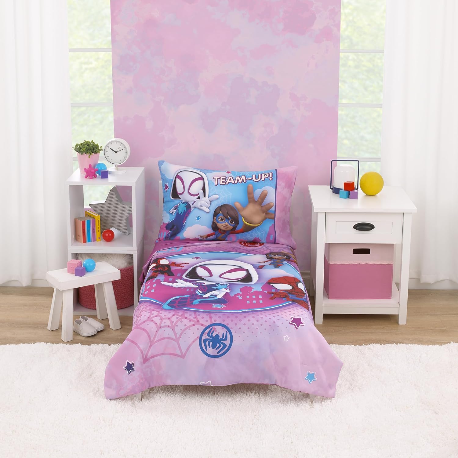 Marvel Ghost Spider Toddler Bed Set - Go Ghosty 4 Piece Set