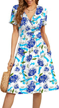 Women's Summer Floral V-Neck Casual Dress with Pockets - Lightweight