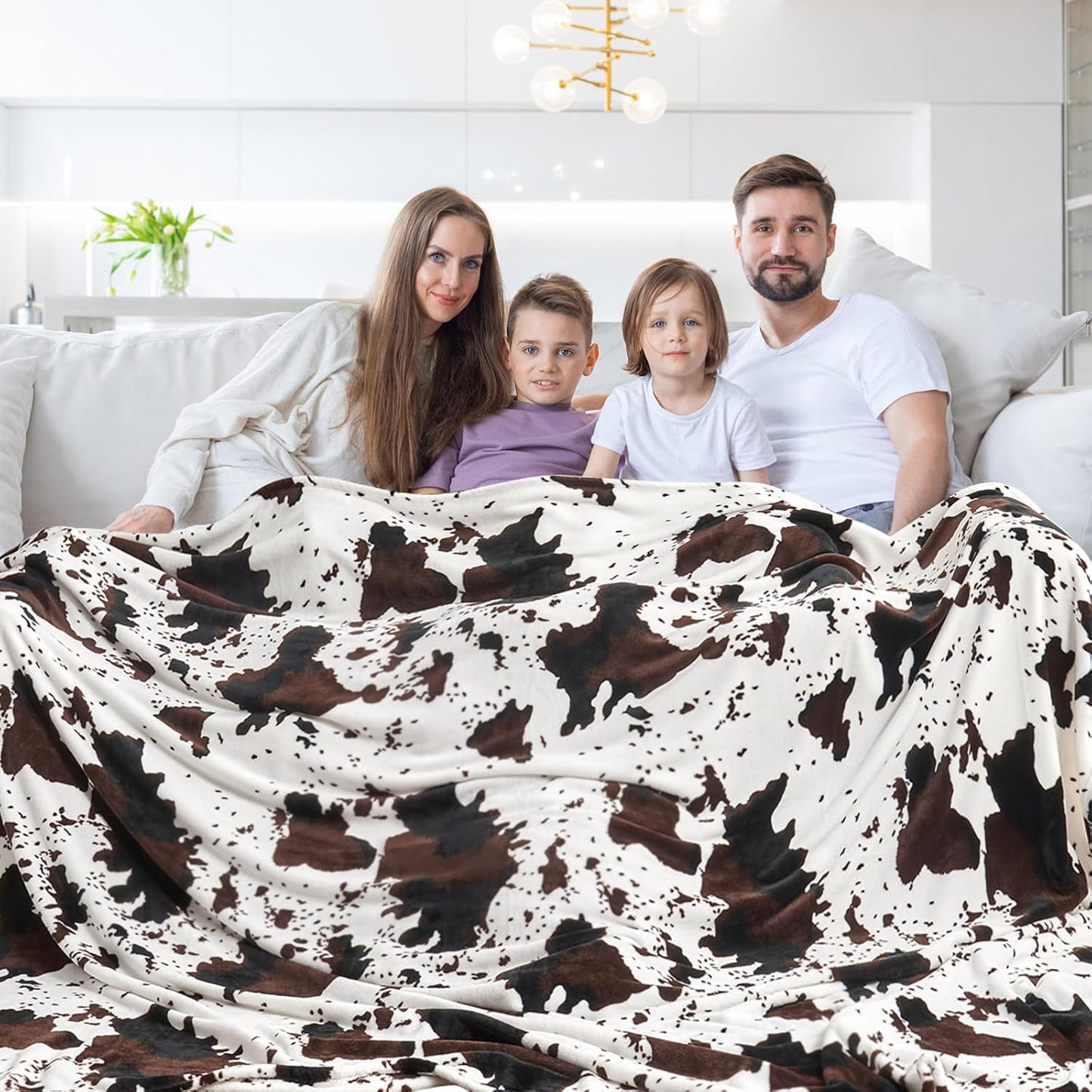 King Size Cow Blanket for Couch Bed Soft Cozy Fleece 90x108