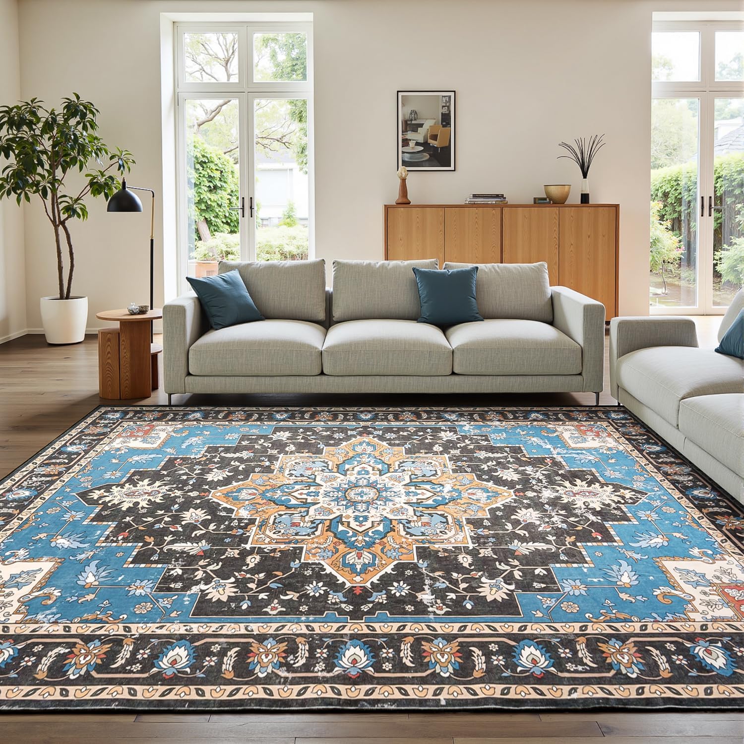 Rugflix 9x12 Area Rug for Living Room, Vintage Floral Design