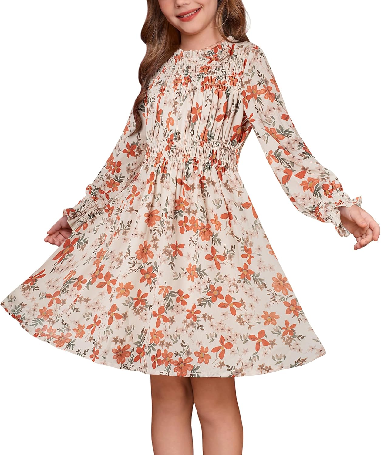 Grace Karin Girls' Floral Long Sleeve Midi Dress for Fall Fun