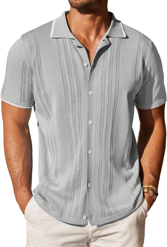 COOFANDY Men's Knit Button Down Shirt for Casual Beach Style