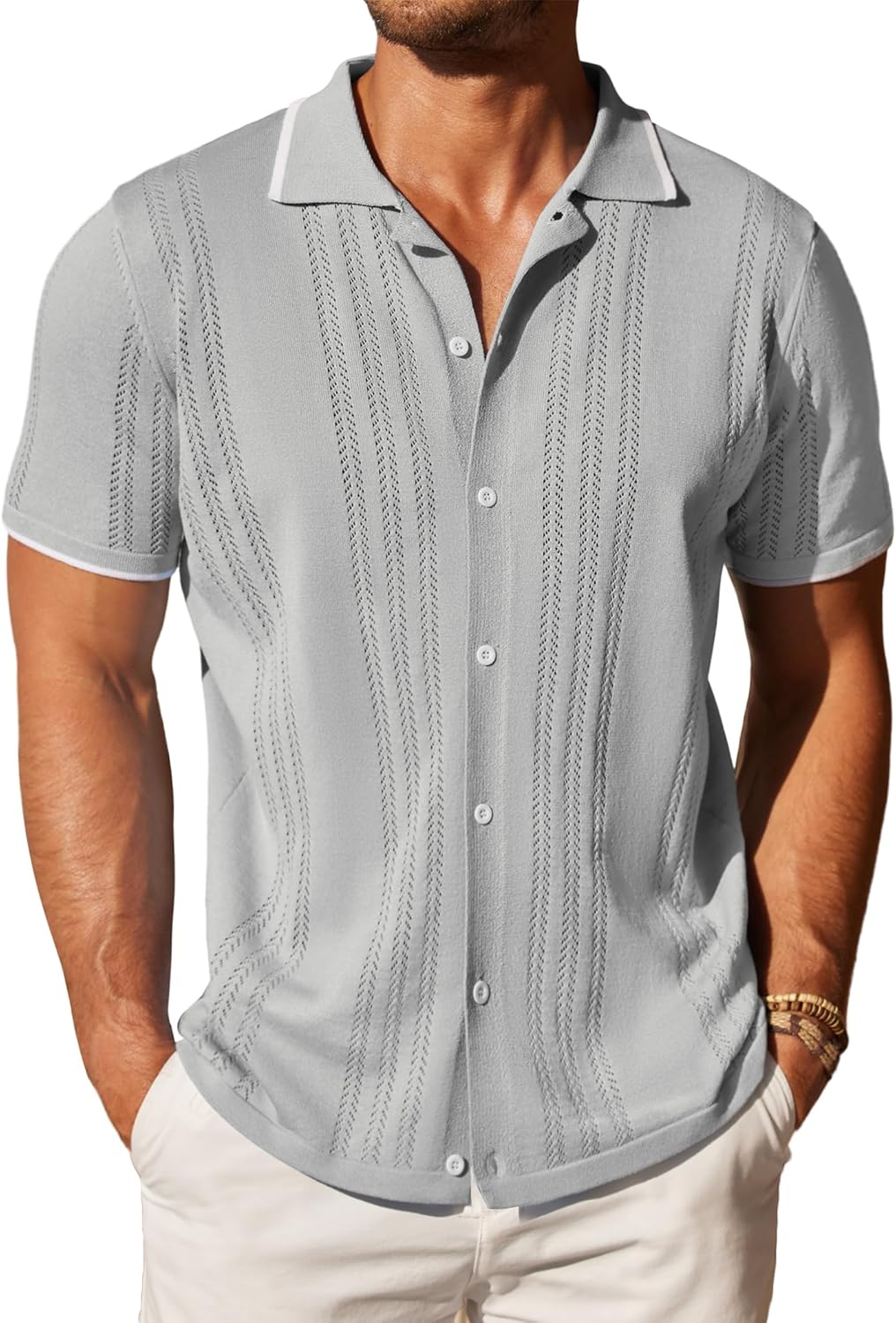 COOFANDY Men's Knit Button Down Shirt for Casual Beach Style