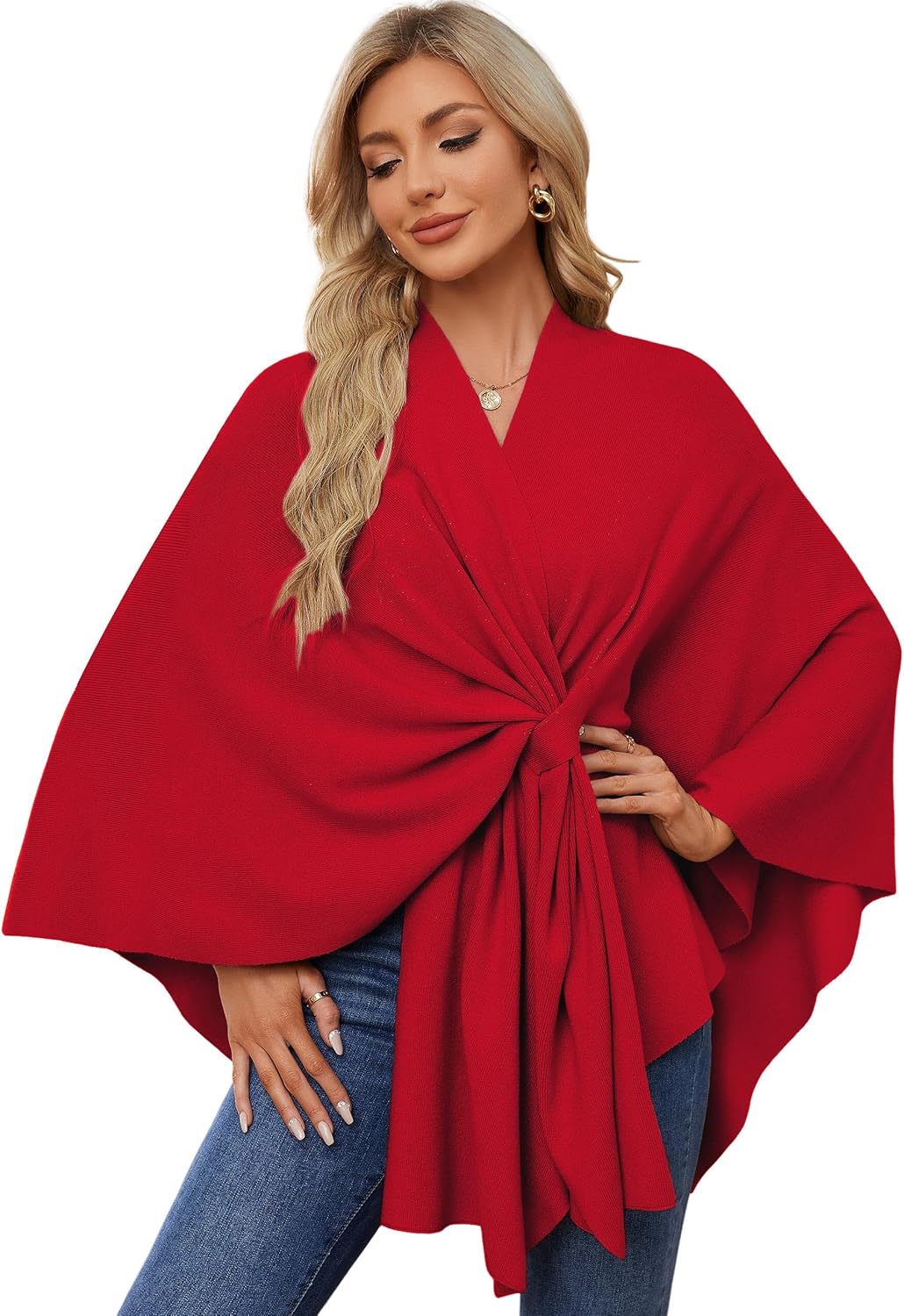 PULI Women's Elegant Shawl Wraps Soft Open Front Poncho Sweater