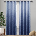 Navy Ombre Room Darkening Curtains with Damask Pattern - Thermal