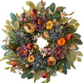 24 in Spring Fall Wreath with Blue Hydrangea, Peony and Pumpkins