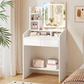 Small White Makeup Vanity Desk with Lighted Mirror - Space-Saving LED