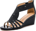 Women Sparkly Wedge Sandals Rhinestone Open Toe - Dressy Comfort