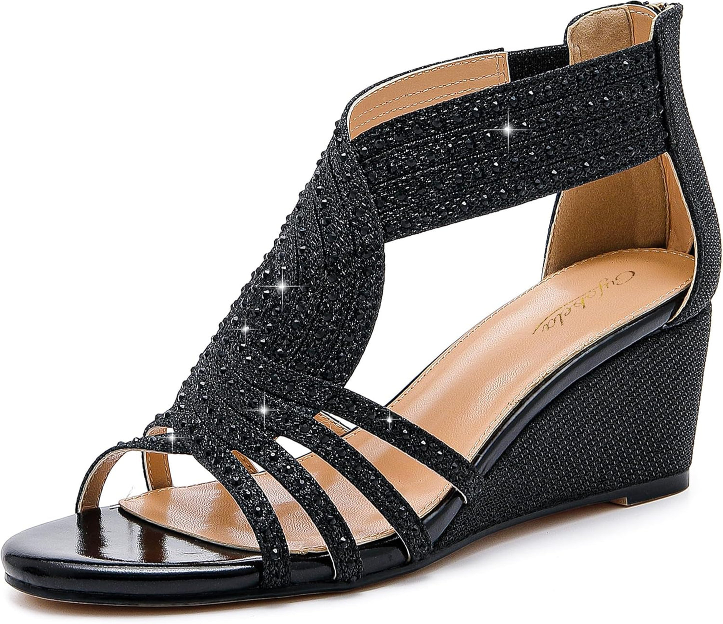 Sparkly Rhinestone Wedge Sandals for Women - Elegant Comfort