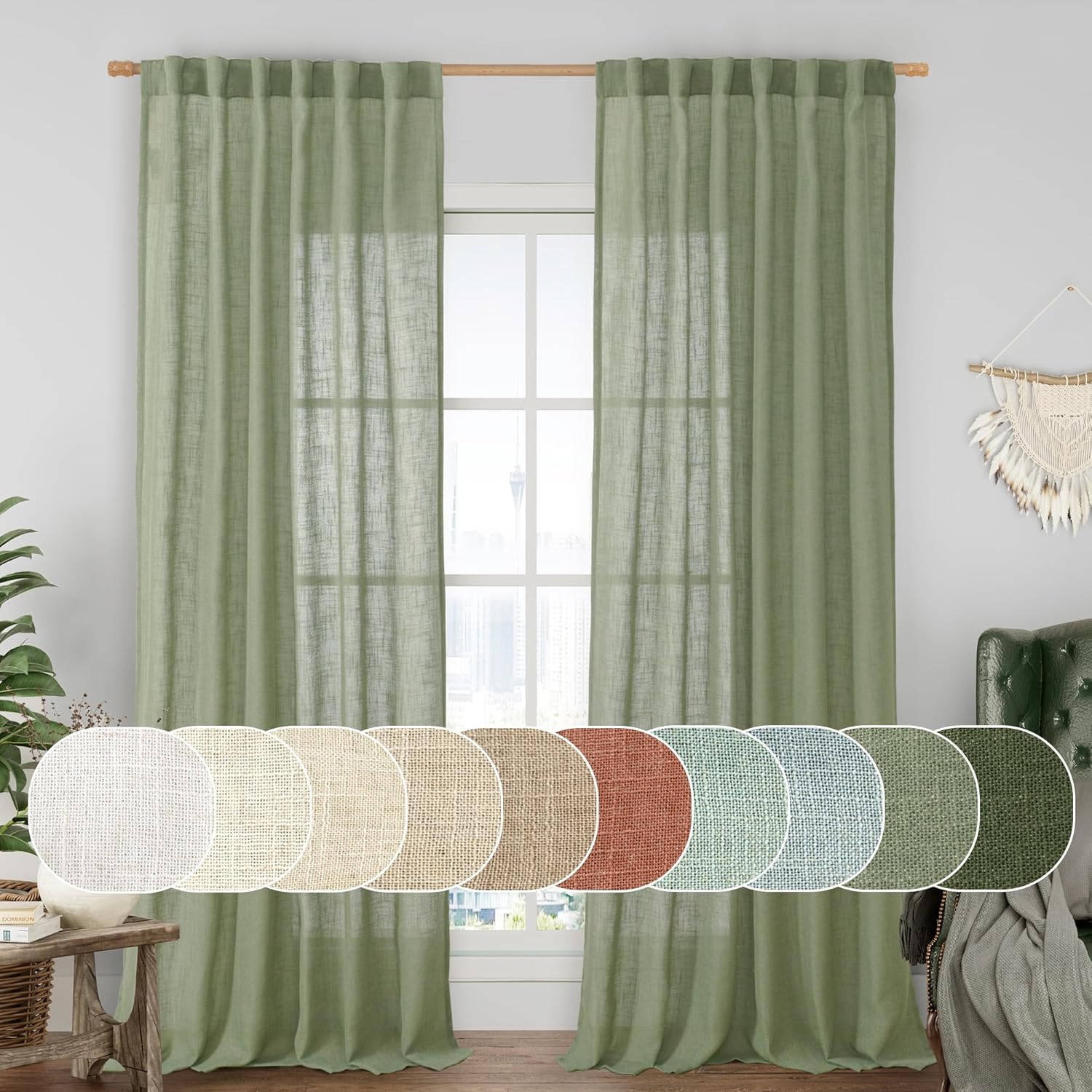 LAMIT Sheer Linen Curtains for Living Room and Bedroom Decor