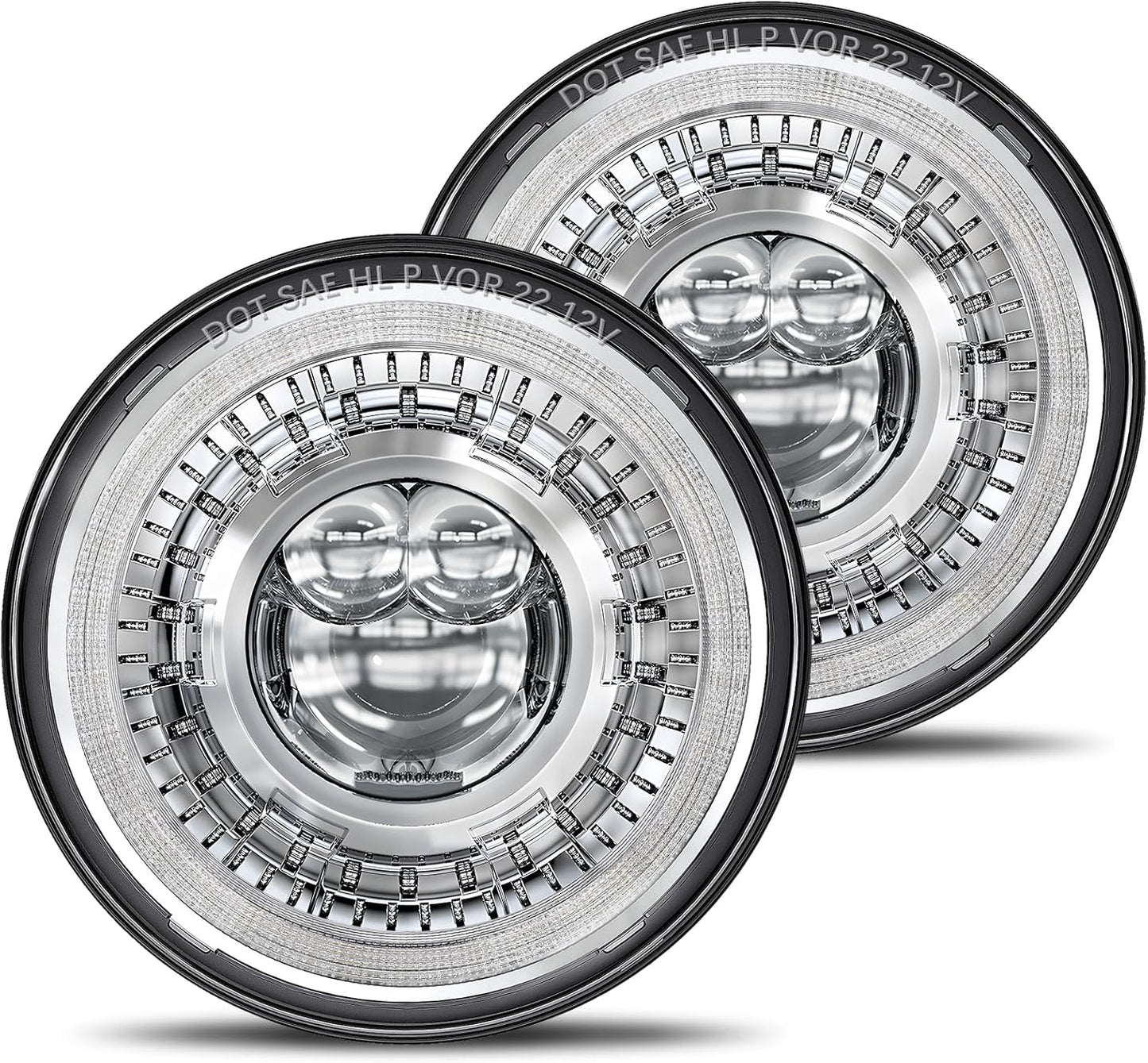 HWSTAR 7 Inch Halo Led Headlight Round for Jeep Wrangler JK JKU