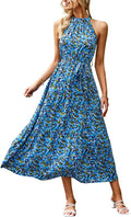 Women's Summer Floral Maxi Sun Dress Halter Neck - Flowy (Style R12L)