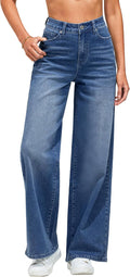 Wide Leg Jeans for Women High Waisted Stretchy Denim - 32in Inseam