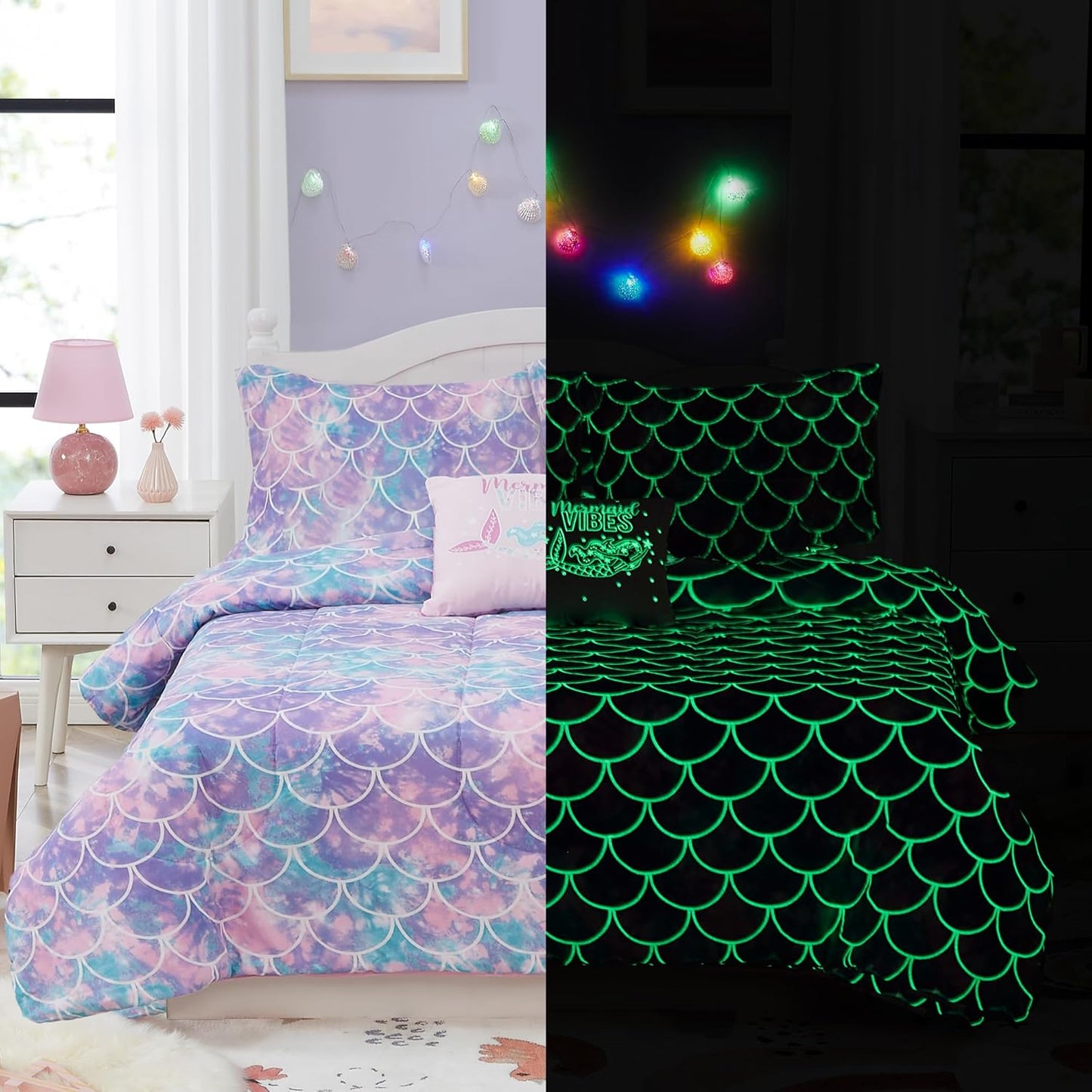 Kids Comforter Set Full Size for Girls with Glow in The Dark Design