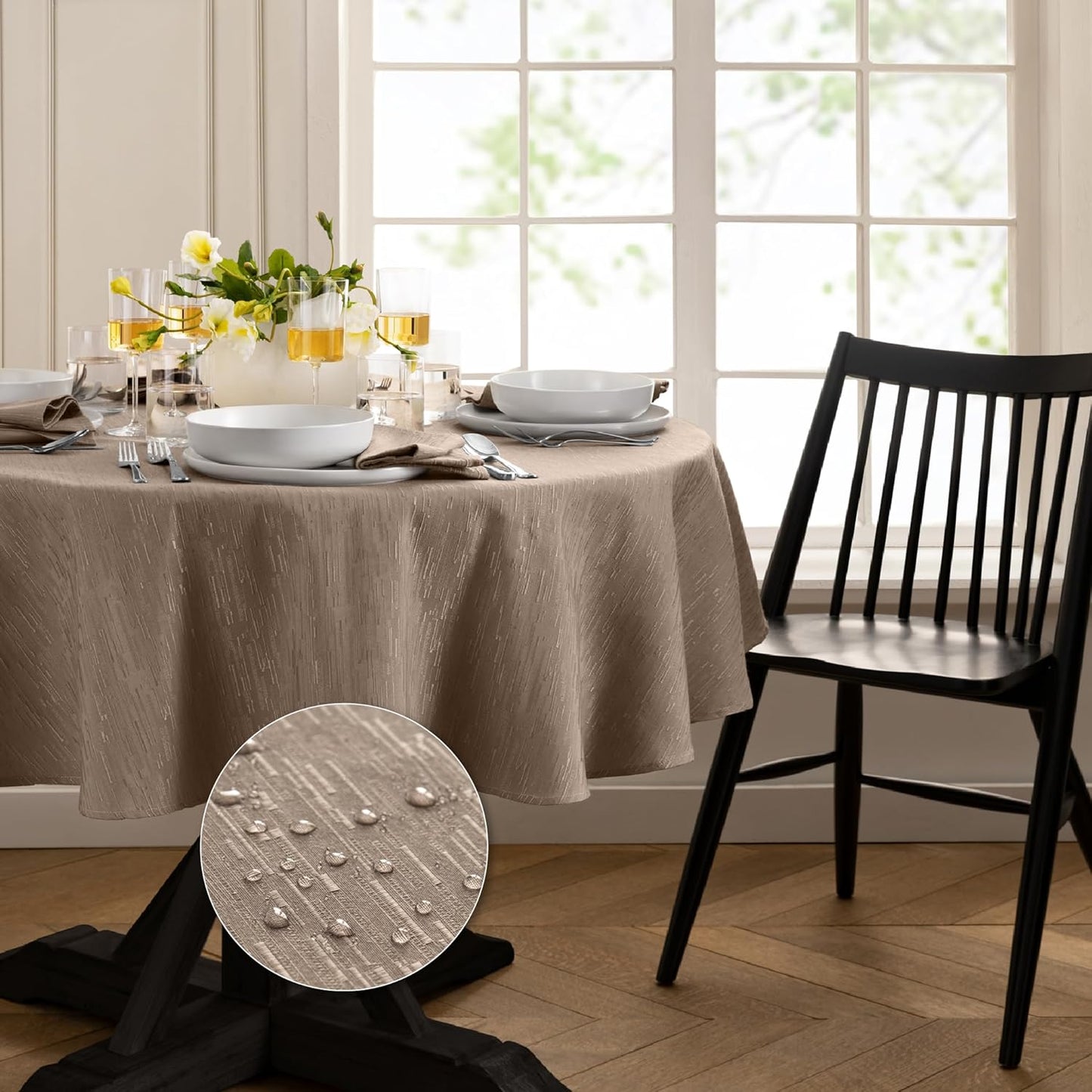 Versatile Taupe Round Tablecloth - Durable & Easy Care 90ftin
