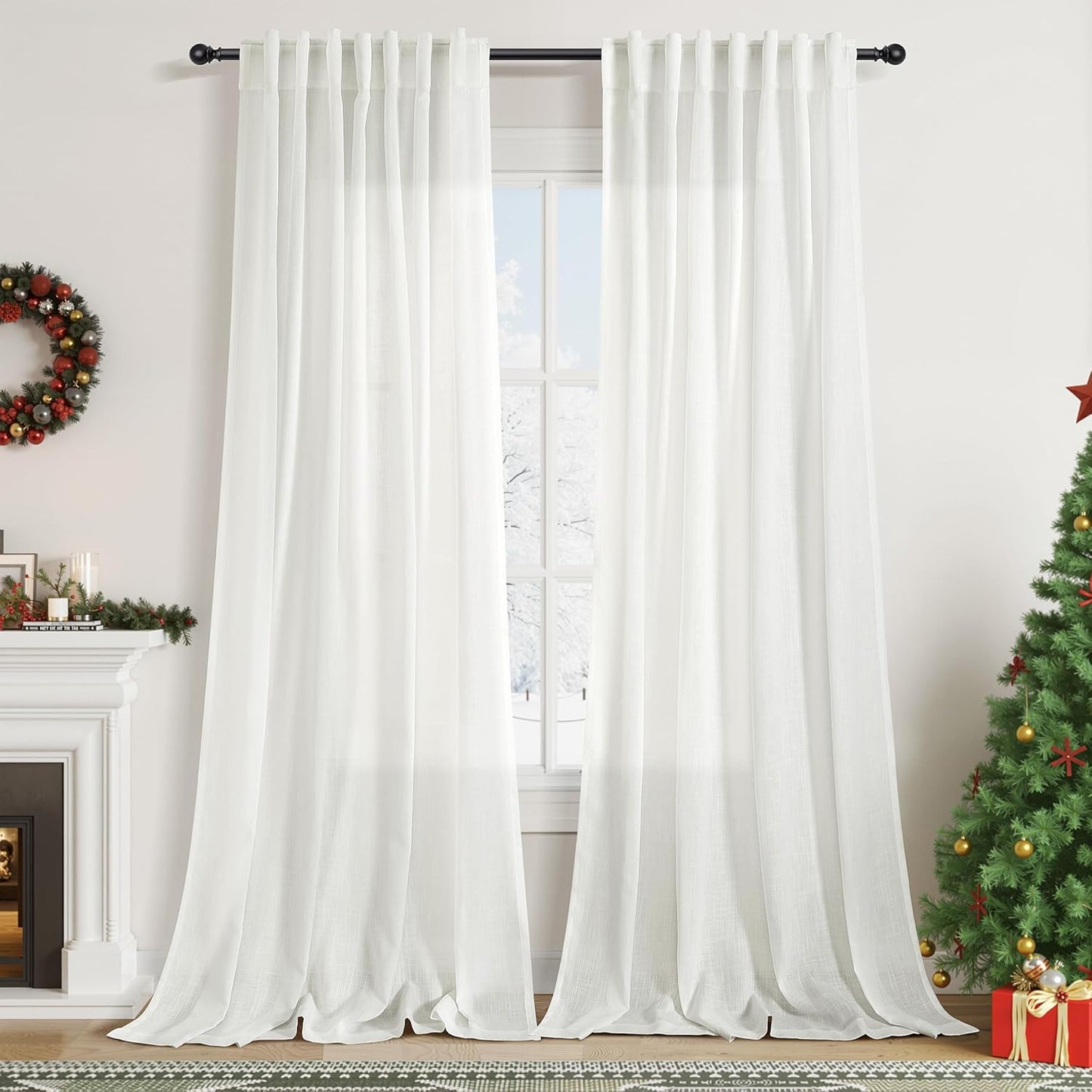 Off White Curtain Panels Set for Living Room and Bedroom Decor