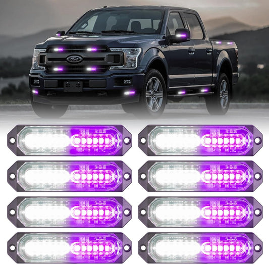 8-Pcs Purple/White LED Strobe Grille Lights for Emergency Vehicles