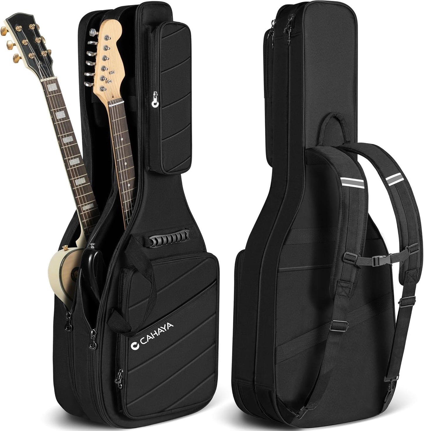 CAHAYA Dual Guitar Gig Bag - Protects 2 Guitars - Fits ST, TELE & LP - Black