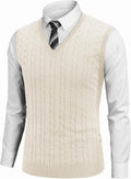 Men's Sweater Vest Cable Knitted V Neck Slim Fit Sleeveless