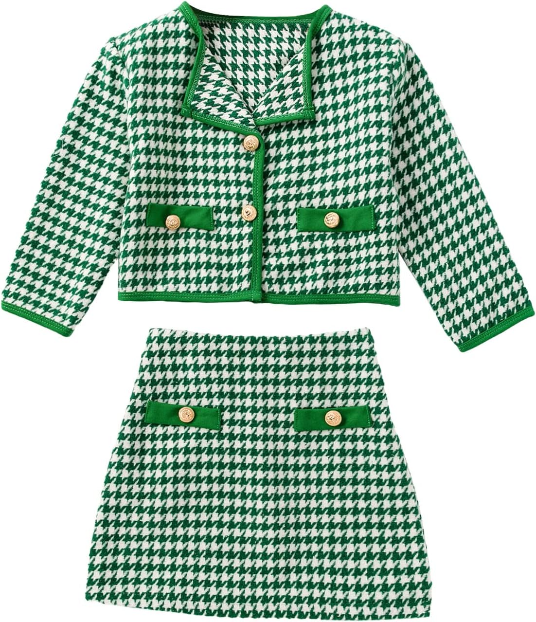 WDIRARA Girl's 2 Piece Houndstooth Outfits for Tea Parties