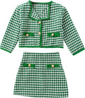 WDIRARA Girl's Houndstooth Tweed Jacket and Skirt Set - Classic Tea 2