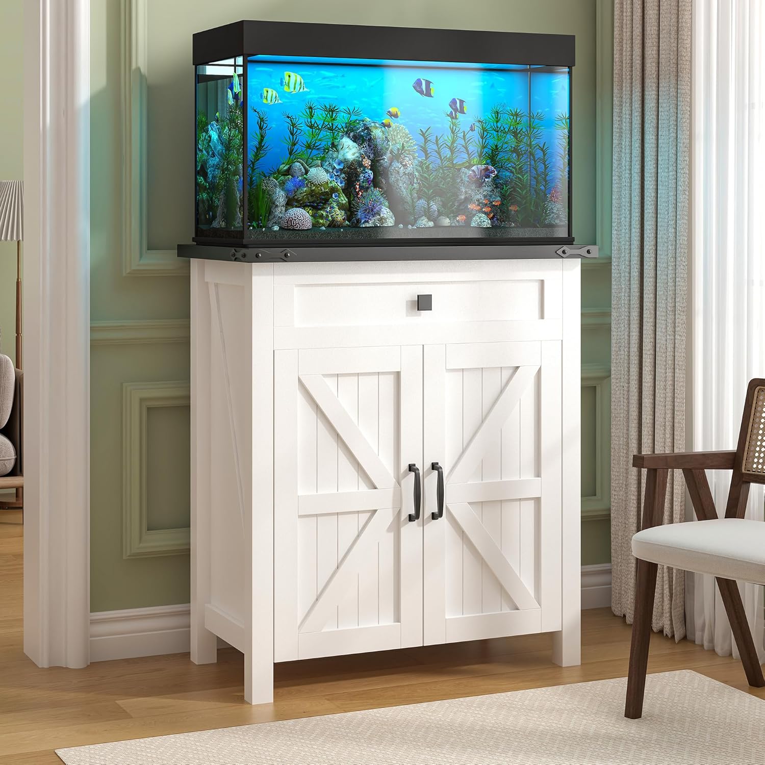 20 Gallon Aquarium Stand with Charging Station and Storage